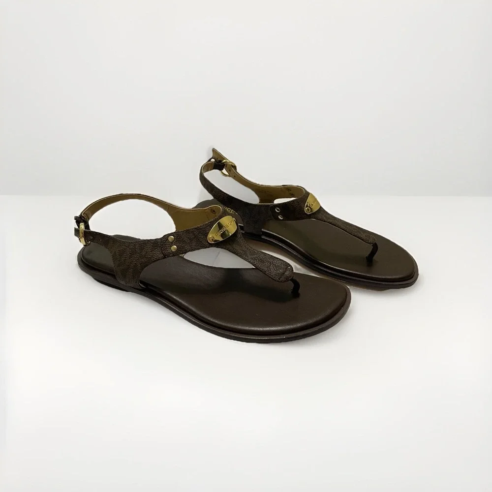 Michael Kors Women's Brown Logo leather Thong Sandals, Size 8 1/2